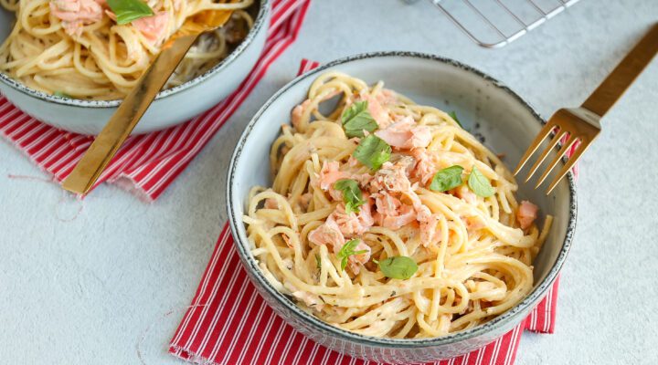 Pasta alfredo met zalm