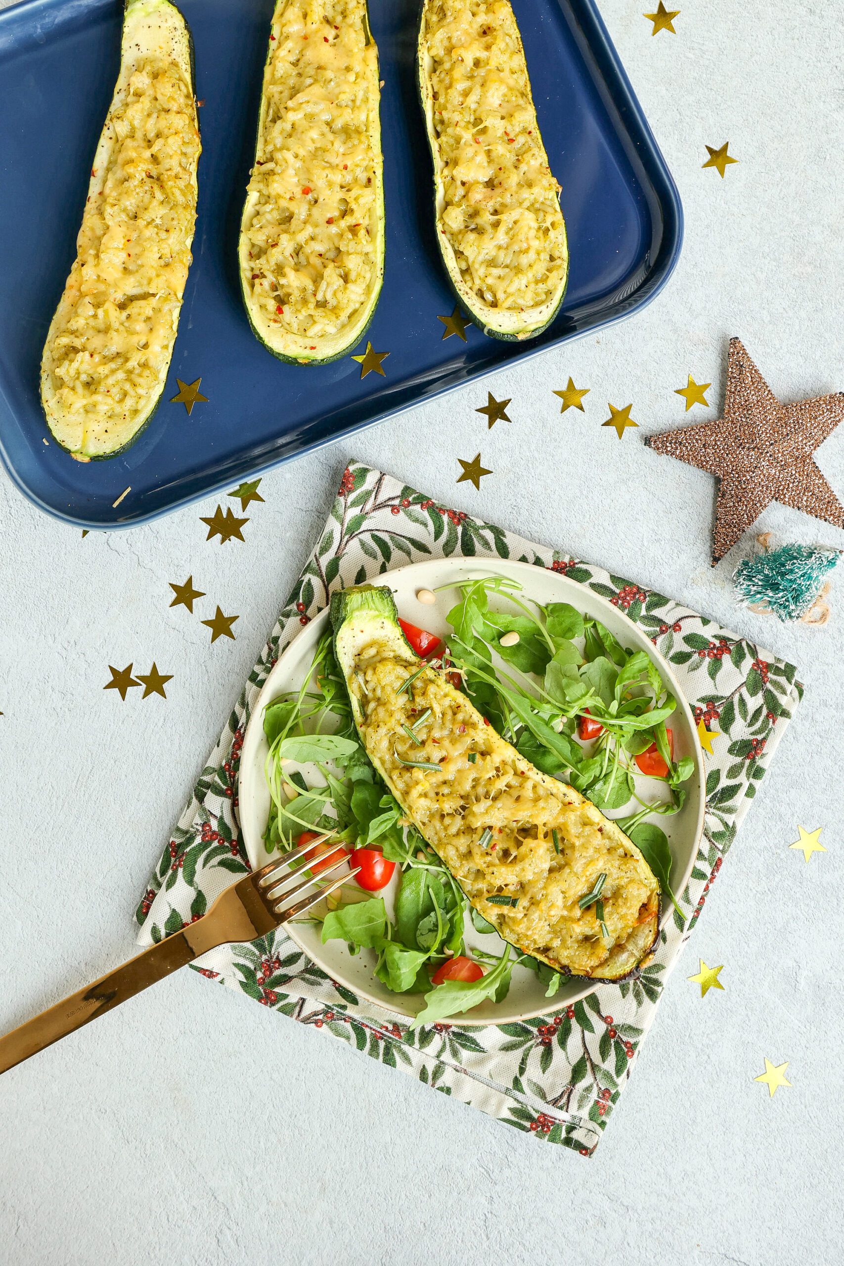 gevulde courgette met risotto
